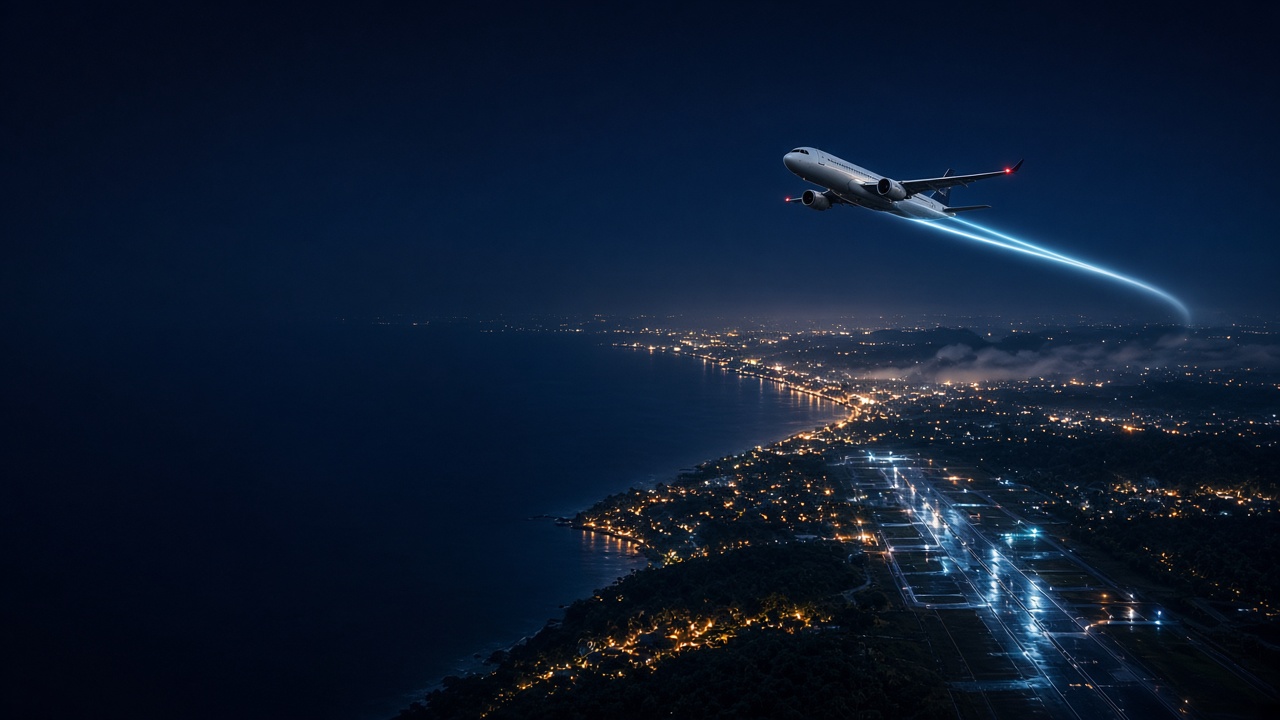 Night approach over the Kerala coast