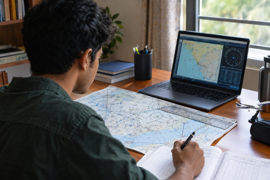  Student studying air navigation for DGCA ground exams