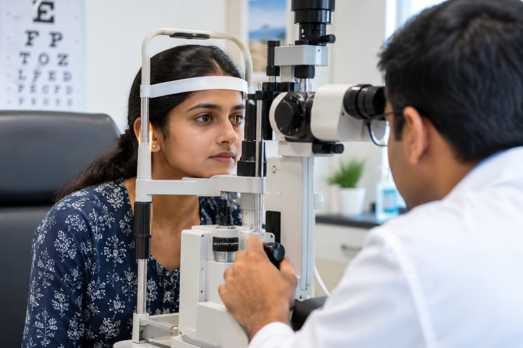 Aspiring pilot taking a DGCA medical eye test 